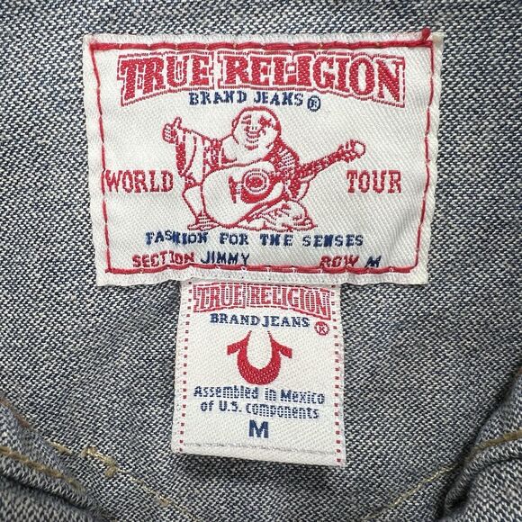 True Religion Denim Trucker Jacket Jimmy Women’s Medium Distressed Y2K - Picture 5 of 14